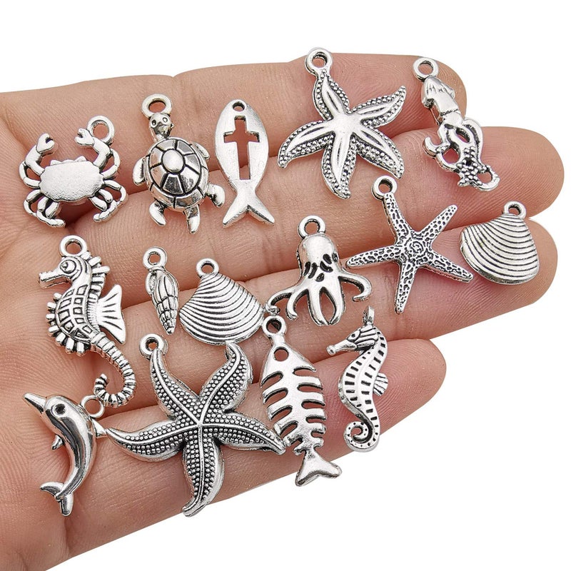 Youdiyla 100pcs Summer Beach Charms Collection, Bulk Marine Sea Animal Life Nautical Charms Metal Pendant Craft Supplies Findings for Necklace and Bracelet Jewelry Making (HM292) - Image 3